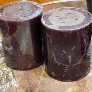 2 Crate & Barrel Mottled Pillar Wine Candles